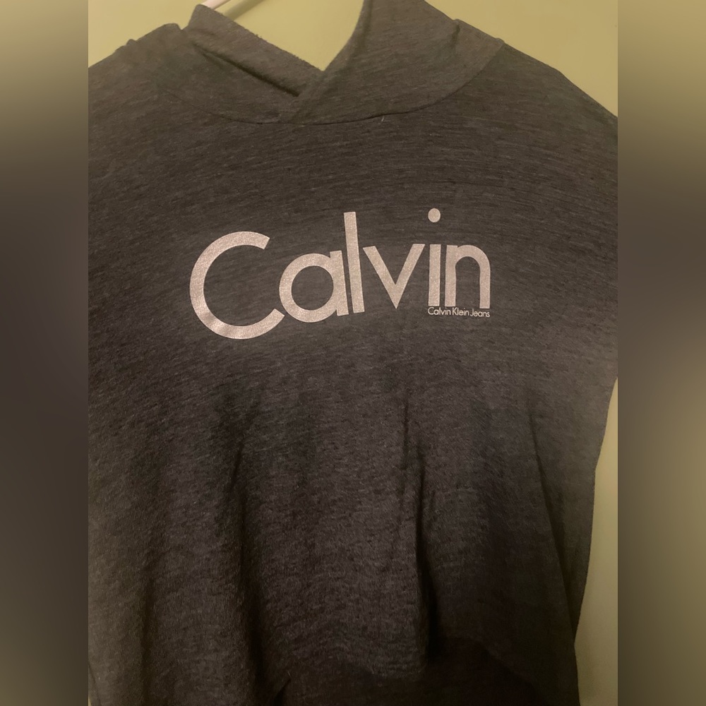 Calvin Klein Jeans grey light weight hoodie front crop